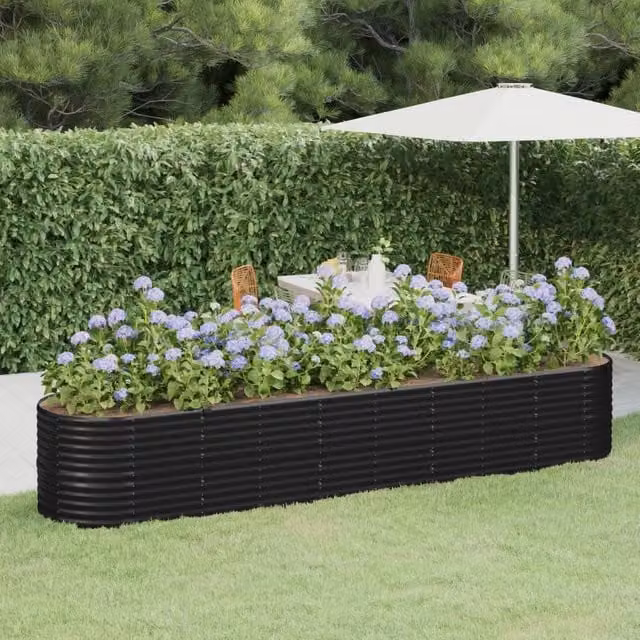 Berkfield Home Garden Powder-coated Steel Raised Bed in Anthracite Black, W/D/H: 368 x 80 x 68 cm