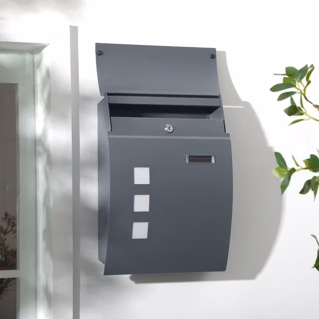 HOMCOM Wall Mounted Steel Letterbox in Anthracite Grey – 1