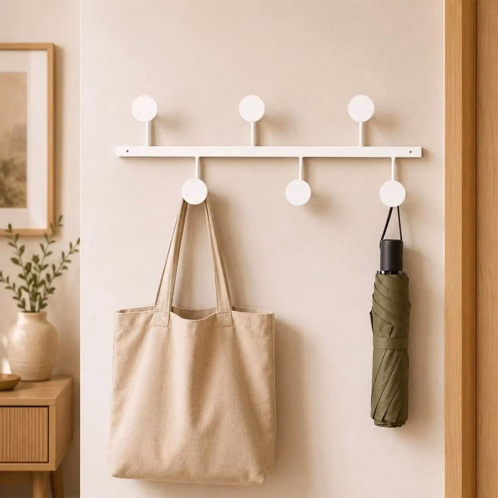 KORVIXA Wall Mounted Metal Coat Rack with 6 Hooks in Matt White – 3