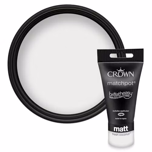 Crown Walls & Ceilings White Matt Water Based Paint Tester Pot, 40ml