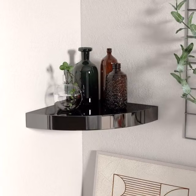 Berkfield Home Floating Corner Shelf in High Gloss Black, W/D/H: 25 x 25 x 3.8 cm – 1