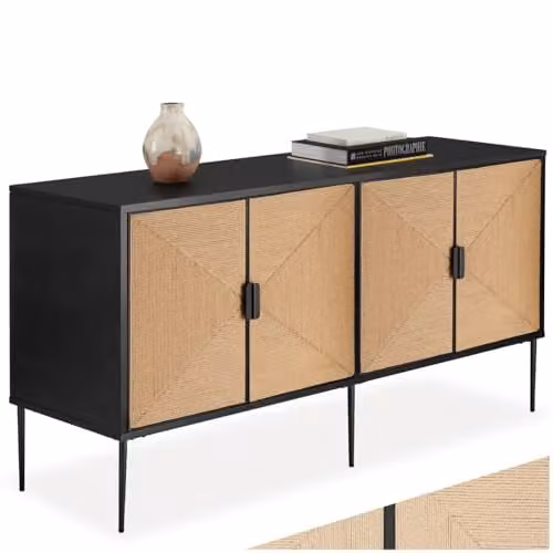 tectake Juna Sideboard with 4 Doors and 2 Media Compartments in Black and Brown Multicolour – 1