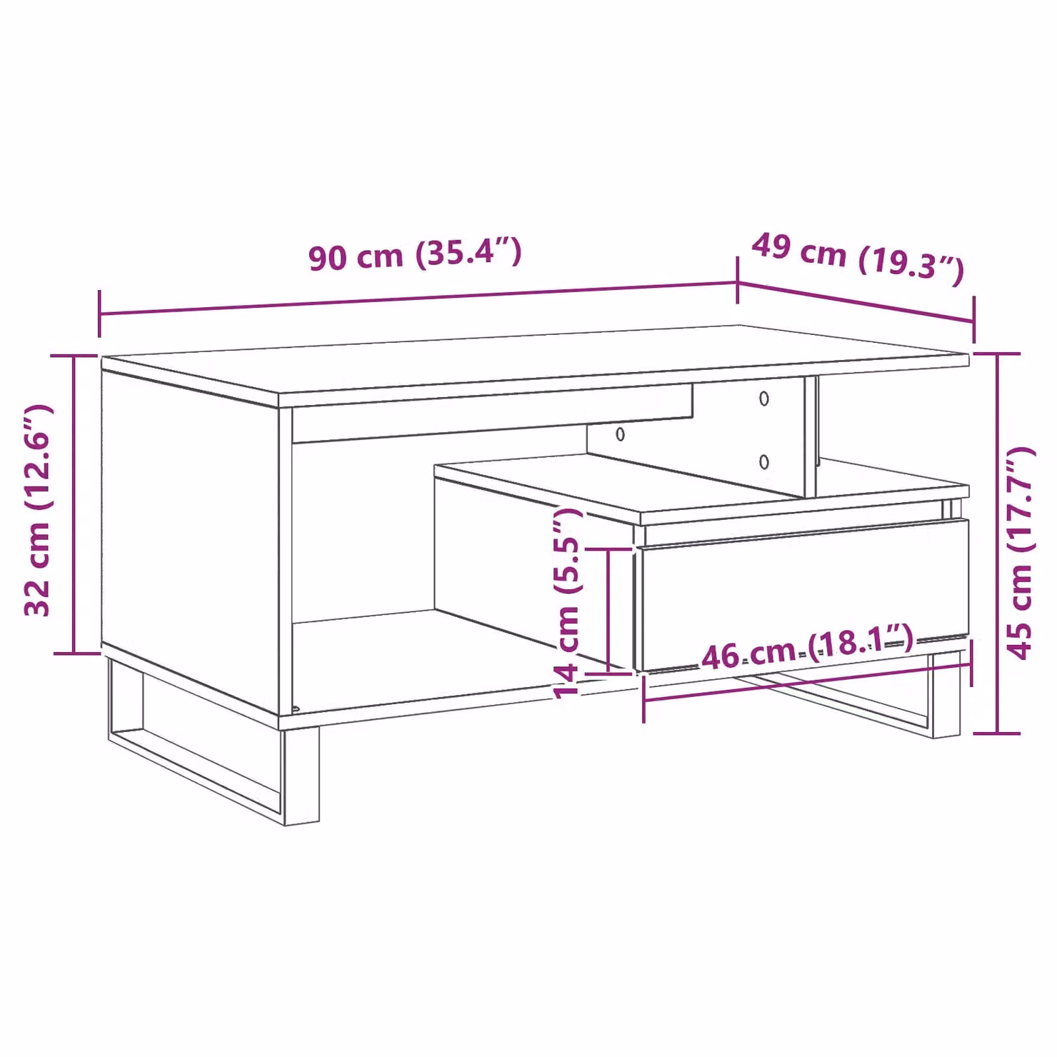 Berkfield Home Black Oak Coffee Table, W/D/H: 90 x 49 x 45 cm – 6