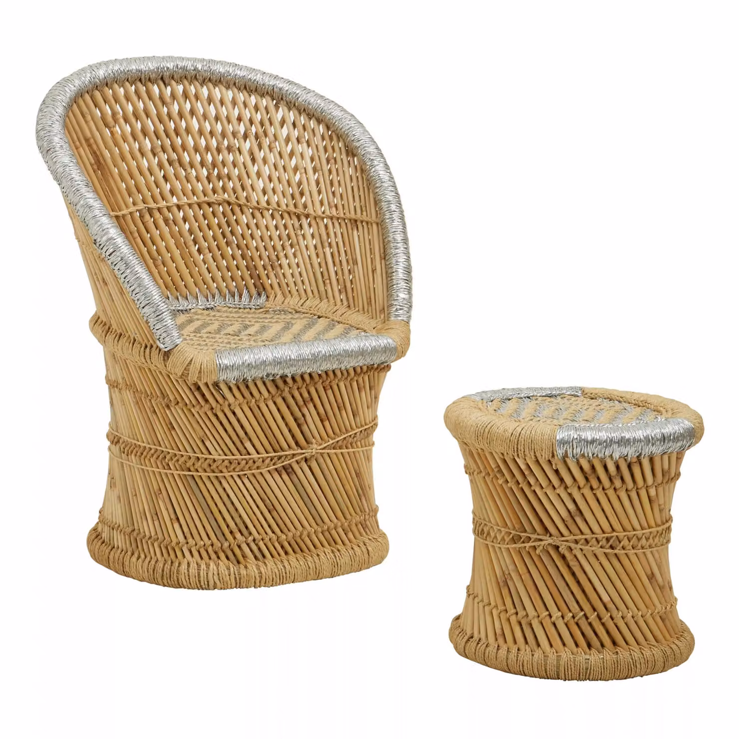 Interiors by Premier Orsina Handwoven Rattan and Bamboo Chair and Stool Set in Natural and Grey – 2