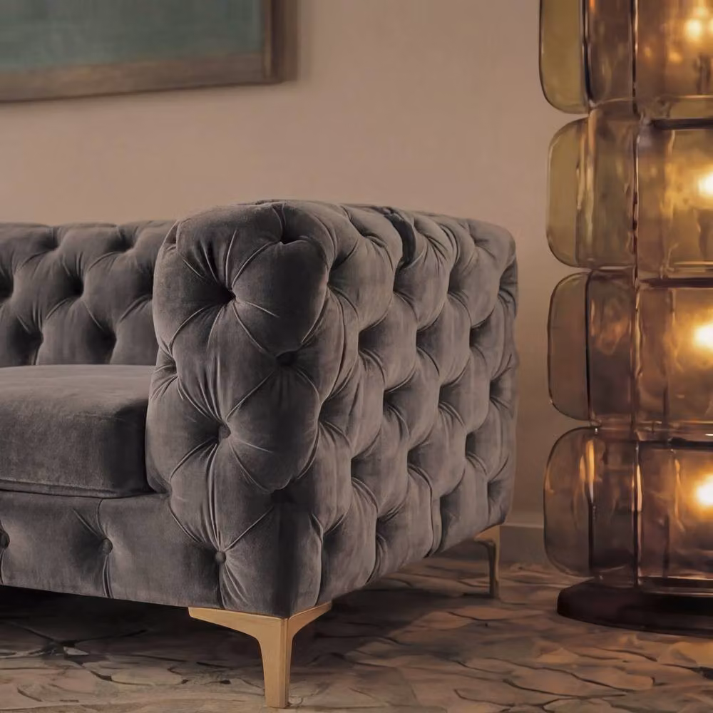 Sofaya Monaco Chesterfield 3 Seater L-Shaped Sofa in Grey Velvet with Left Hand Chaise – 2