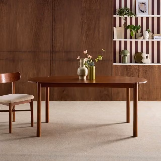 sweeek Oval Rubberwood Dining Table in Dark Brown, Seats 6 Adults
