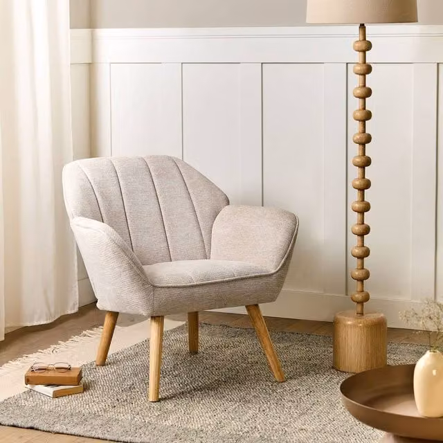 Wyld and Coco Beige Retro Tub Armchair with Rubberwood Legs, W/D/H: 79 x 58 x 76 cm – 1