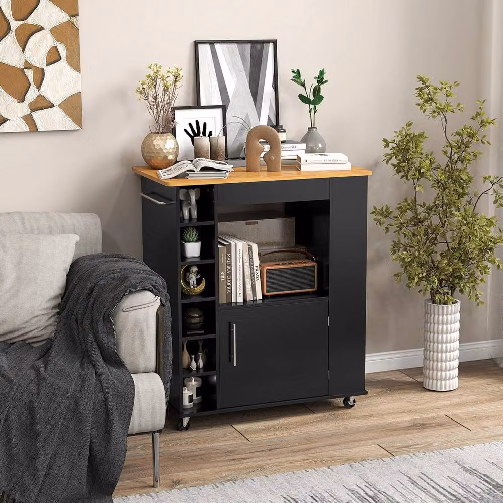 EONLION Black Rolling Kitchen Island Storage Cabinet Trolley – 3