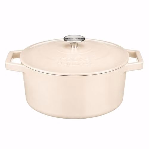 Cooks Professional Enamelled Cast Iron 26cm Casserole Dish with Lid and Handles, 5.8 l, Ivory