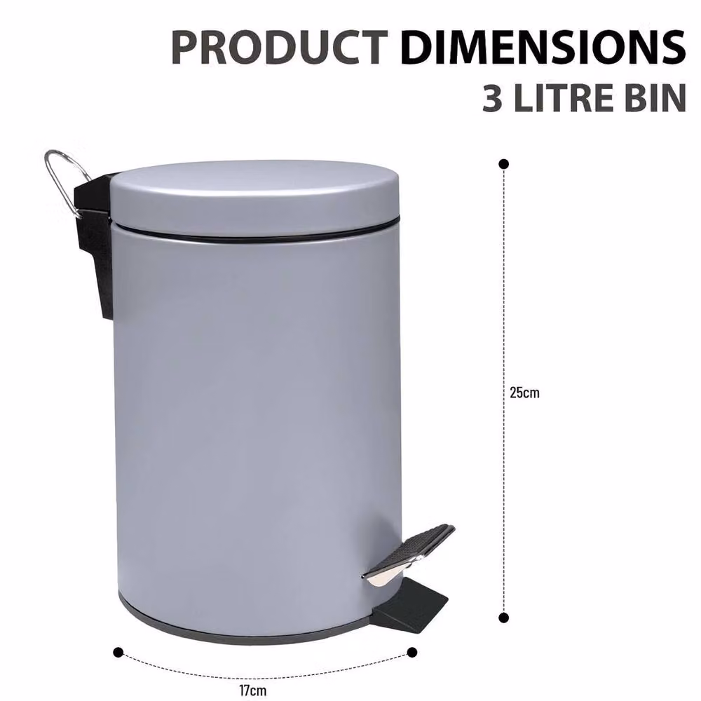VOGREX Grey 3L Small Stainless Steel Pedal Waste Bin for Bathroom and Kitchen – 2
