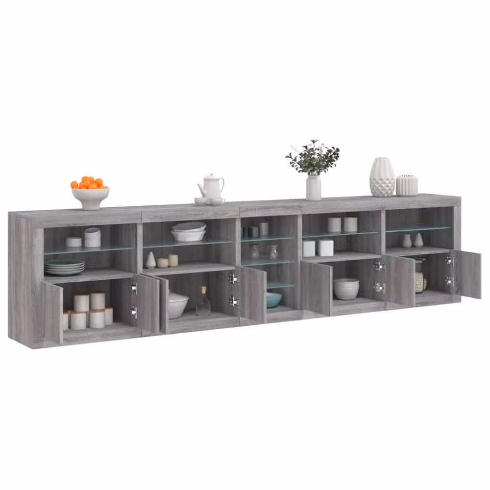Berkfield Home Modern Sideboard with Integrated LED Lights in Grey Sonoma, W: 283 cm, D: 37 cm, H: 67 cm – 2