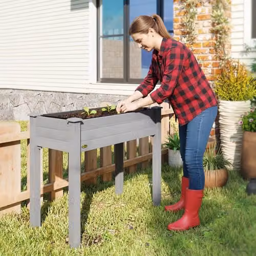 Outsunny Wooden Raised Bed for Vegetable and Ornamental Gardens, Grey, W: 46 cm, D: 59 cm, H: 76 cm – 6