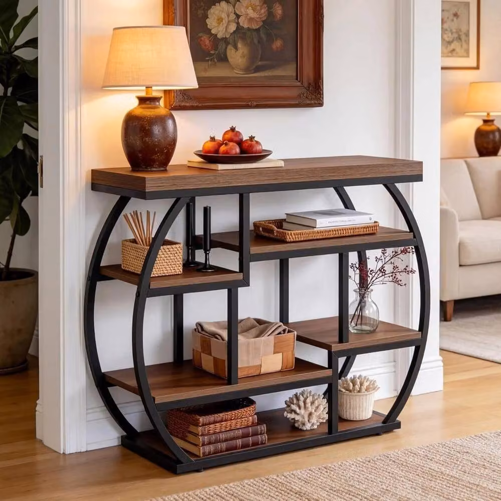 VOGREX Industrial Console Table in Brown, Narrow Entryway and Sofa Table – 2