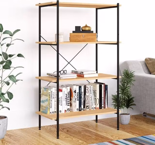 Berkfield Home 4-Tier Industrial Shelving Unit in Black and Oak, W/D/H: 80 x 40 x 130 cm – 1