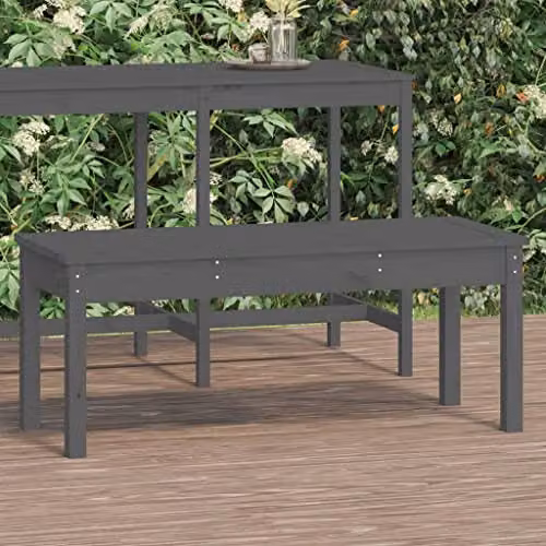 vidaXL Grey Garden Bench in Solid Pine Wood, W/D/H: 109 x 44 x 45 cm – 2