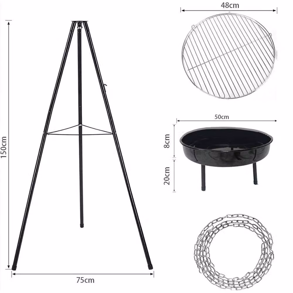 FLAVORA Steel Tripod Fire Pit BBQ Bowl in Black – 4