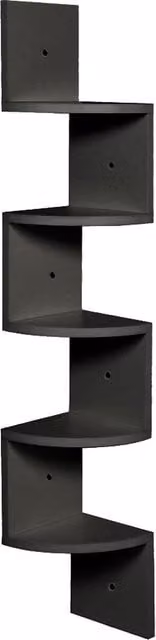 Livingandhome 5-Tier Wooden Zigzag Floating Corner Shelf in Black