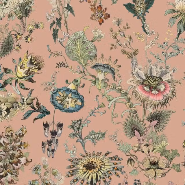 House of Hackney Flora Fantasia Botanical Floral Vintage Wallpaper in Bisque Pink