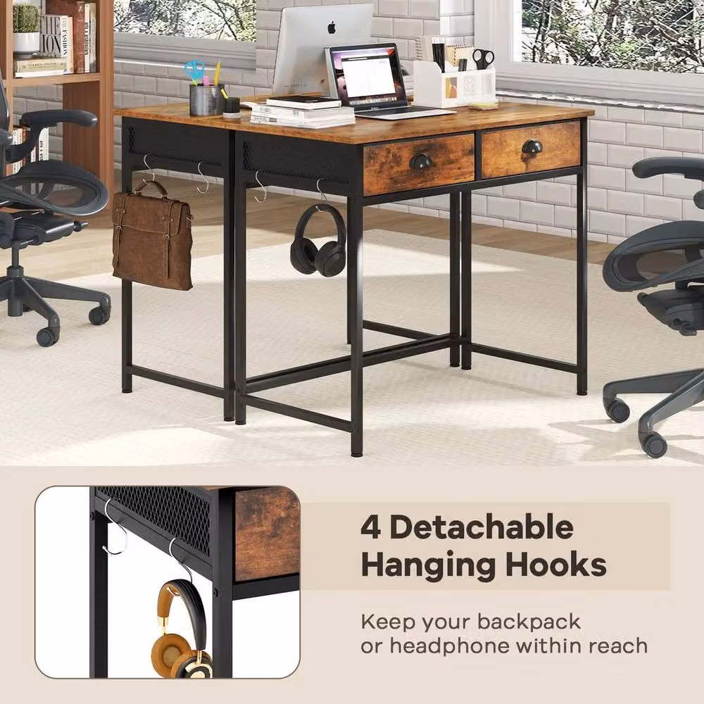 VOGREX Industrial Computer Desk in Brown with Metal Frame, W: 115 cm, D: 60 cm, H: 75 cm – 5