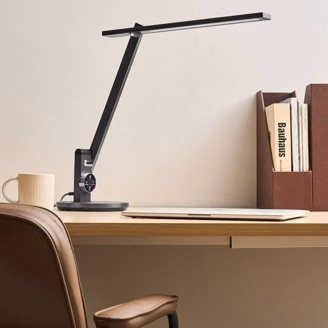 Wyld and Coco Grey Metal Office Desk Lamp with Adjustable Arm, Dimmable Timer and Multi-CCT Settings