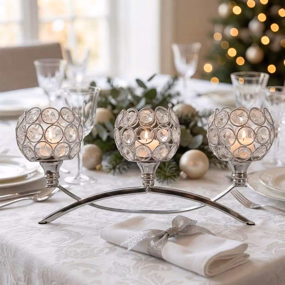Levede Silver Arch Crystal Tealight Candle Holder – 3