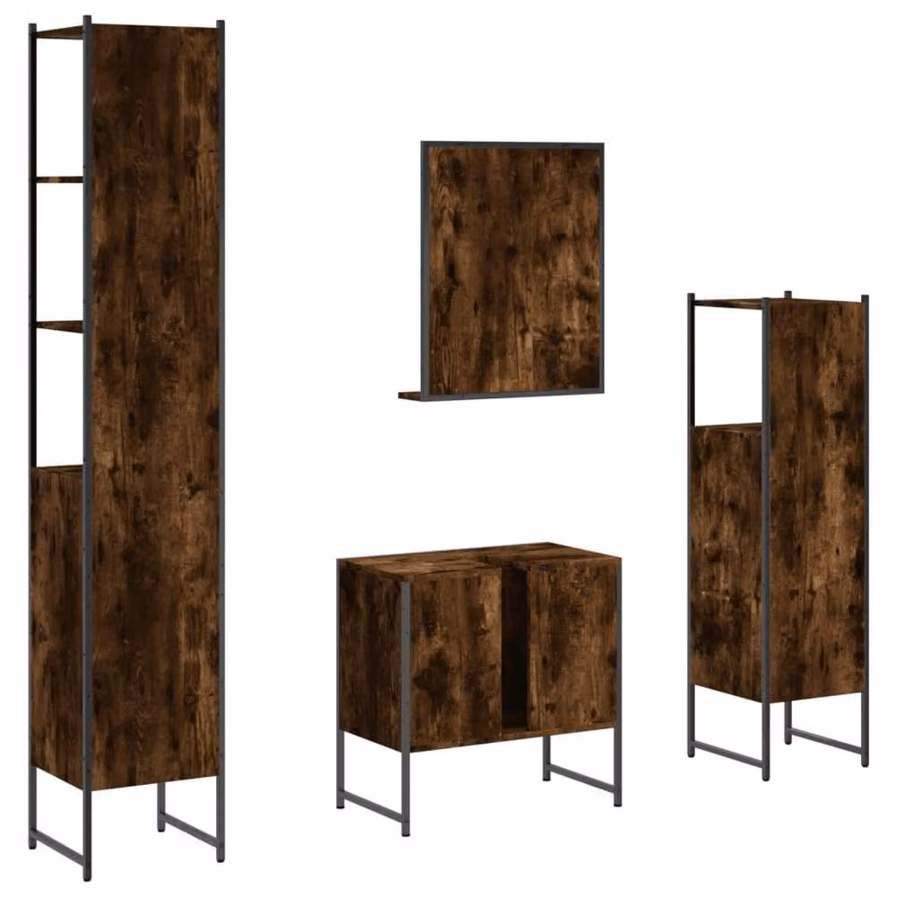 Berkfield Home 4 Piece Smoked Oak Bathroom Cabinet Set in Brown – 4