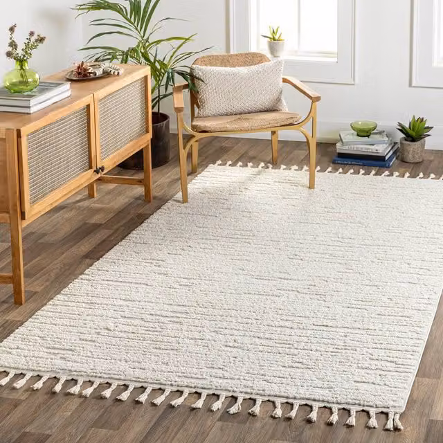 Livabliss Nora Geometric Grey and White High Pile Fringe Rug, W: 140 cm, L: 200 cm