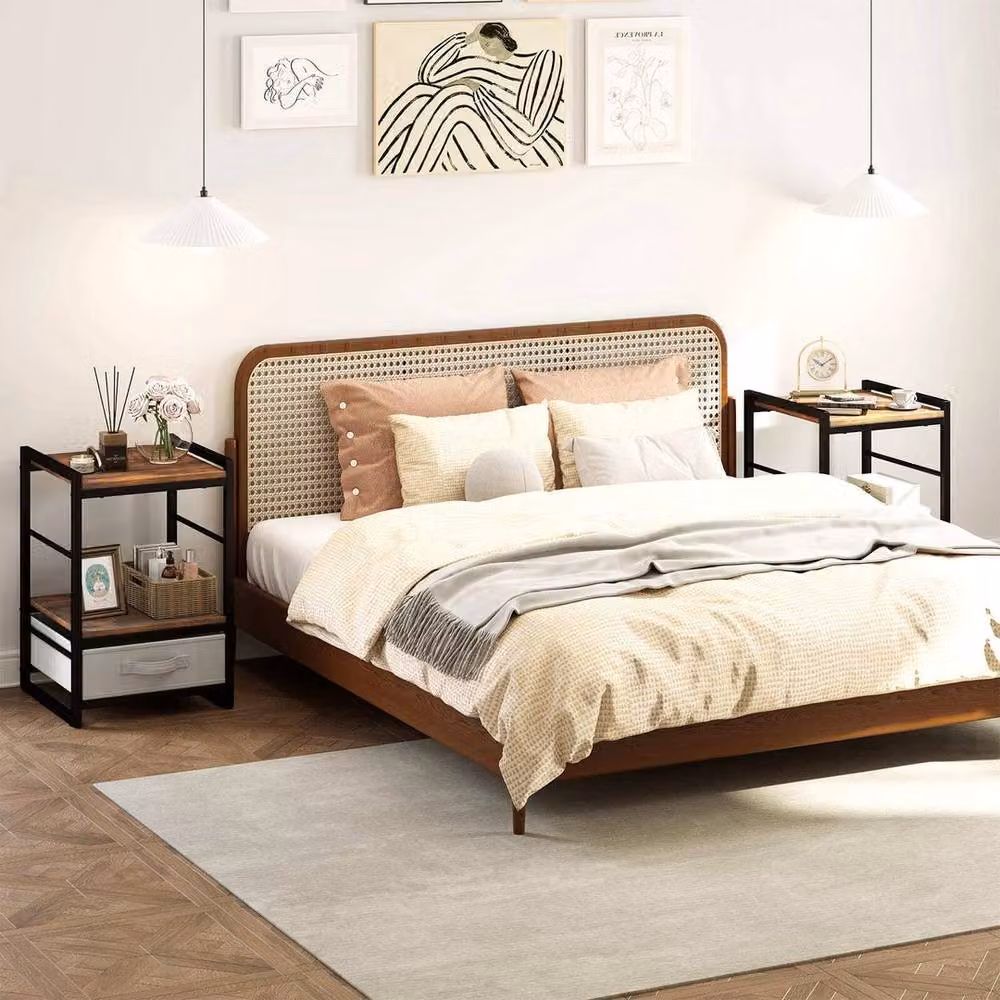 Kelvenix Industrial Brown Wood and Metal Bedside Table and End Table – 4