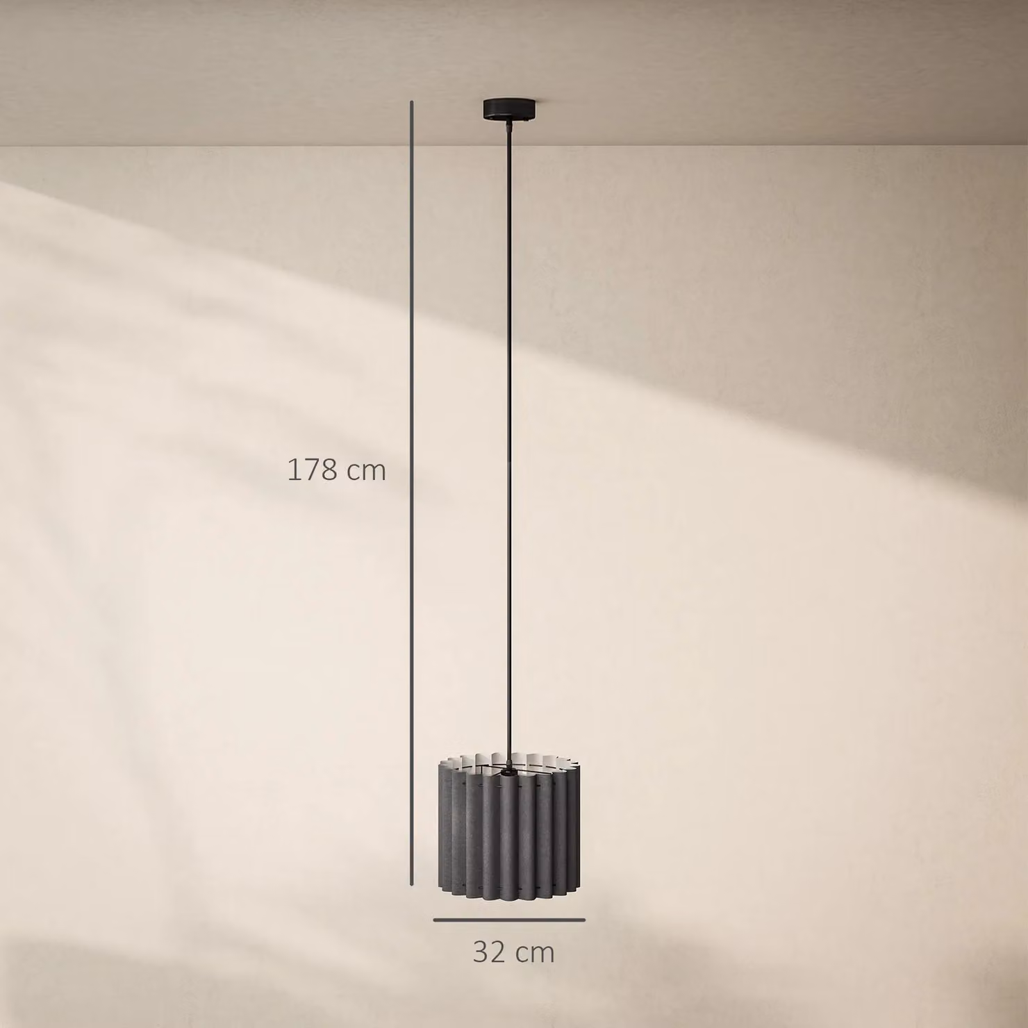 HOMCOM Modern Black Fabric Linen Pendant Light with E27 Lampshade – 2