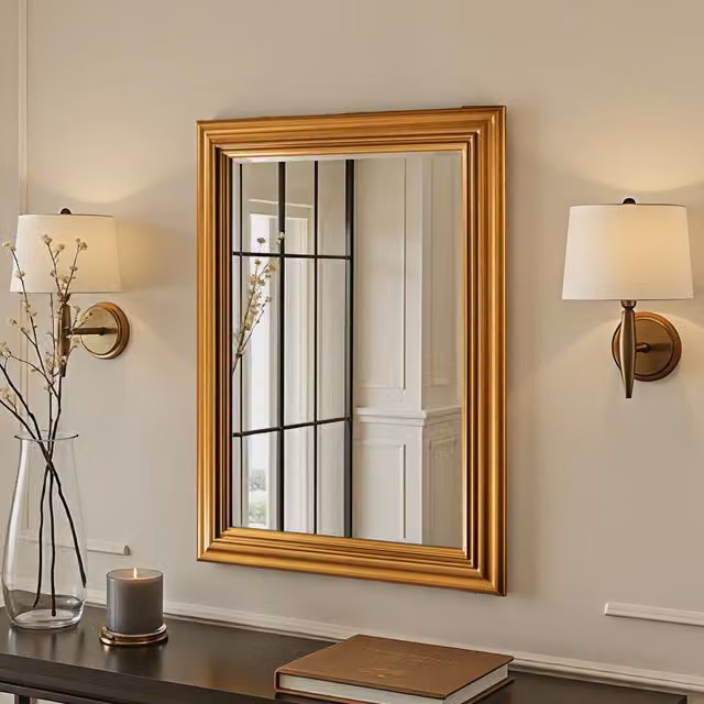 Yearn Contemporary Rectangular Framed Bevelled Wall Mirror in Gold
