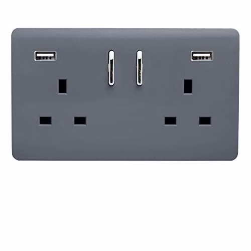 Trendi 2 Gang Flush Switched Socket in Grey