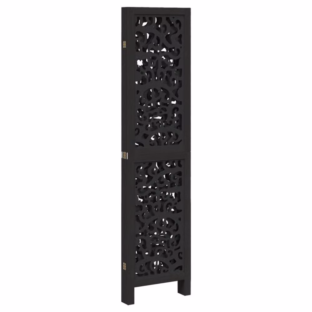 Berkfield Home 4-Panel Black Solid Paulownia Wood Room Divider – 4