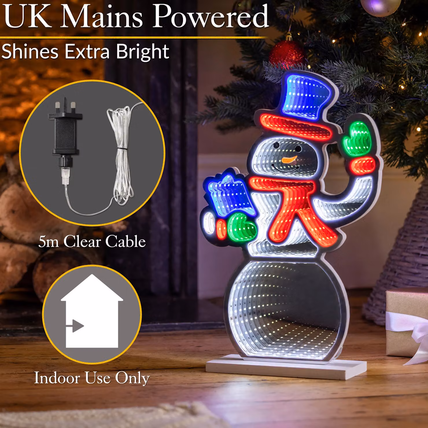 Christow Christmas Infinity Light LED Snowman Indoor Decoration, White and Multicolour, Height: 40 cm – 5