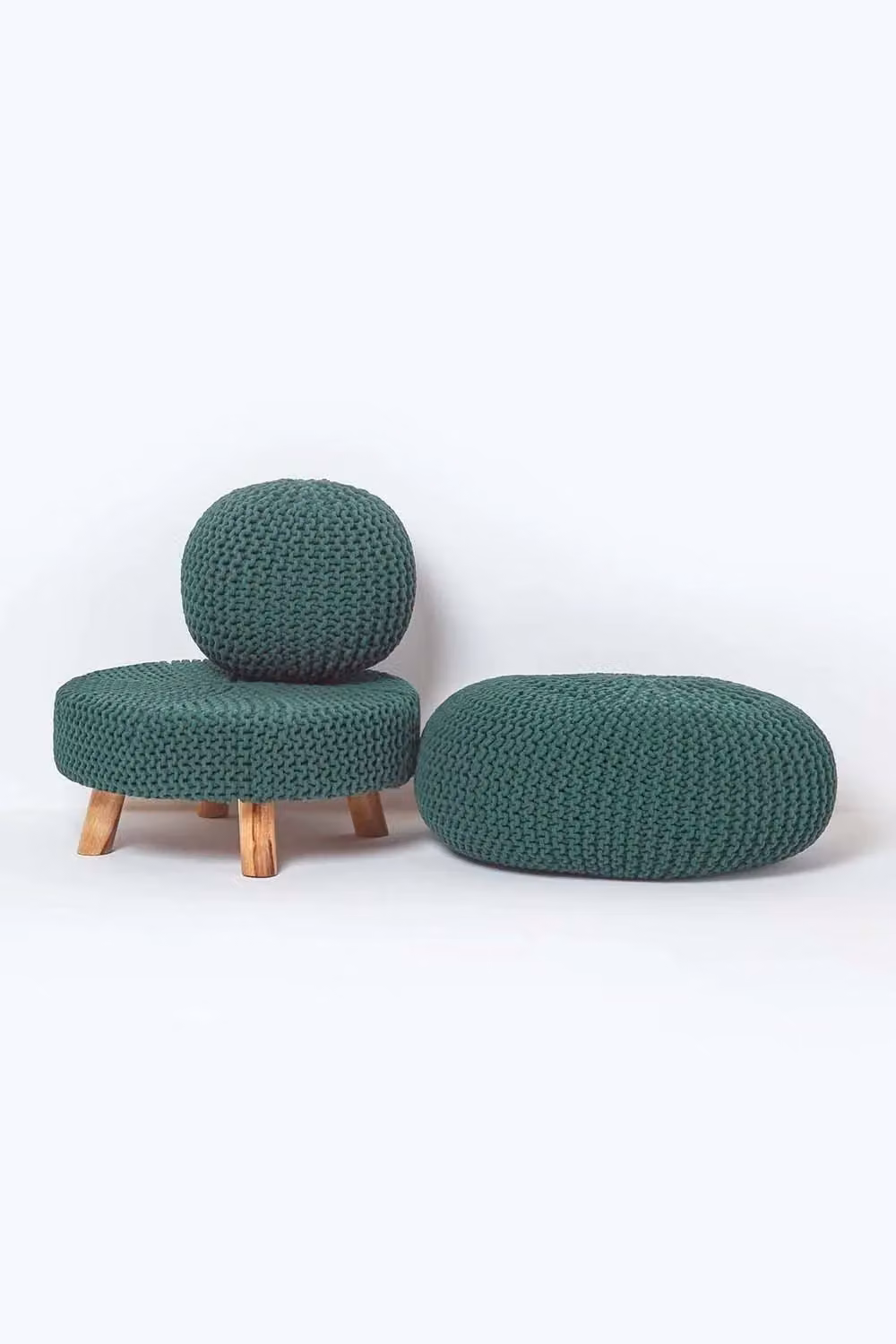 Homescapes Large Round Cotton Knitted Pouffe Footstool in Green – 4