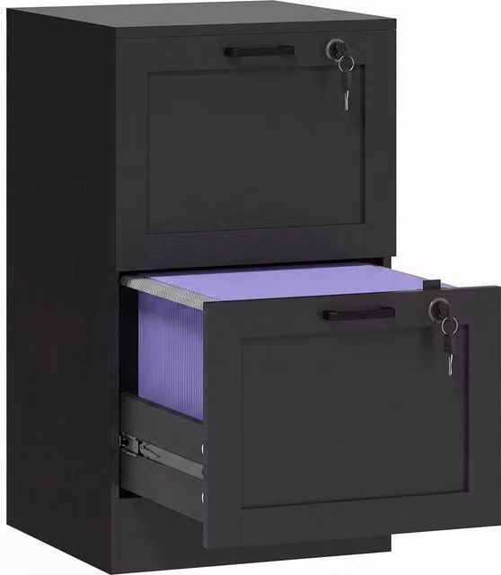 HOMCOM Modern 2-Drawer Locking Filing Cabinet in Matt Black