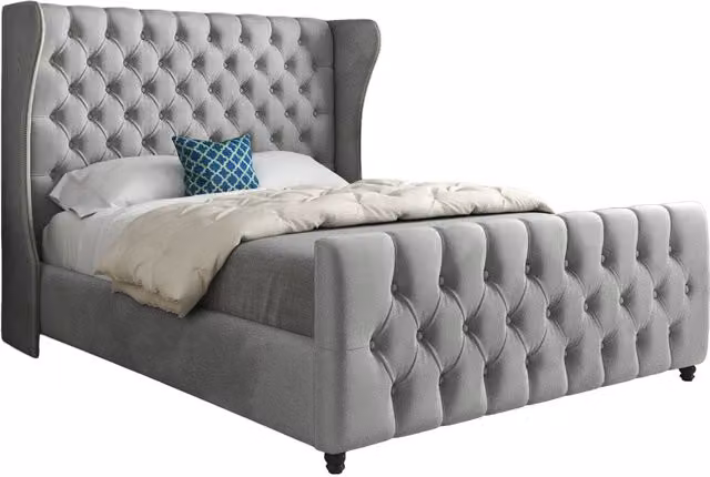 Casani Chesterfield Upholstered Velvet Bed Frame in Grey, W/D/H: 200 x 137 x 189 cm