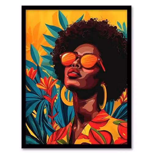 Artery8 Caribbean Woman Shades Pop Art Sunny Day Framed Wall Art Print, Multicolour, W: 23.4 cm, H: 32.3 cm – 1