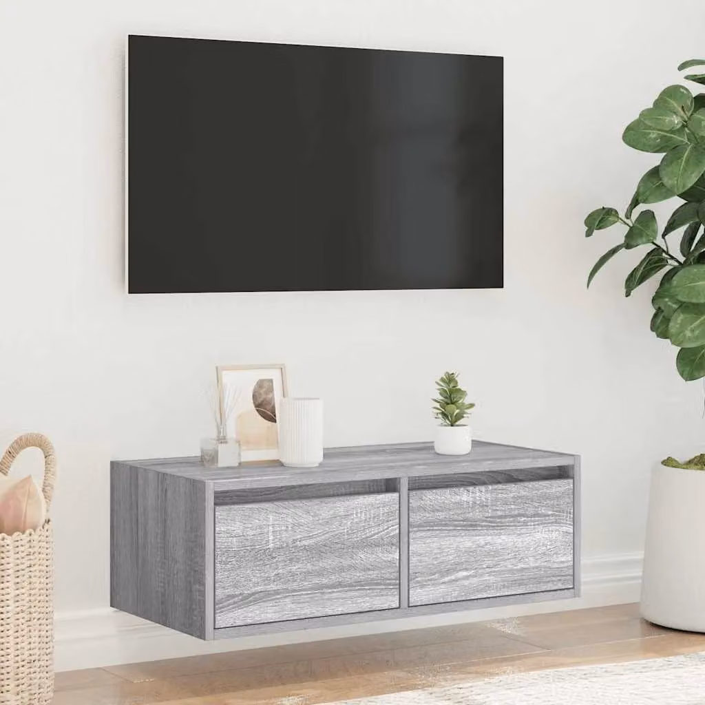 Berkfield Home Modern Wall Mounted TV Cabinet with Integrated LED Lights in Grey Sonoma, W: 75 cm, D: 35.5 cm, H: 25 cm – 3