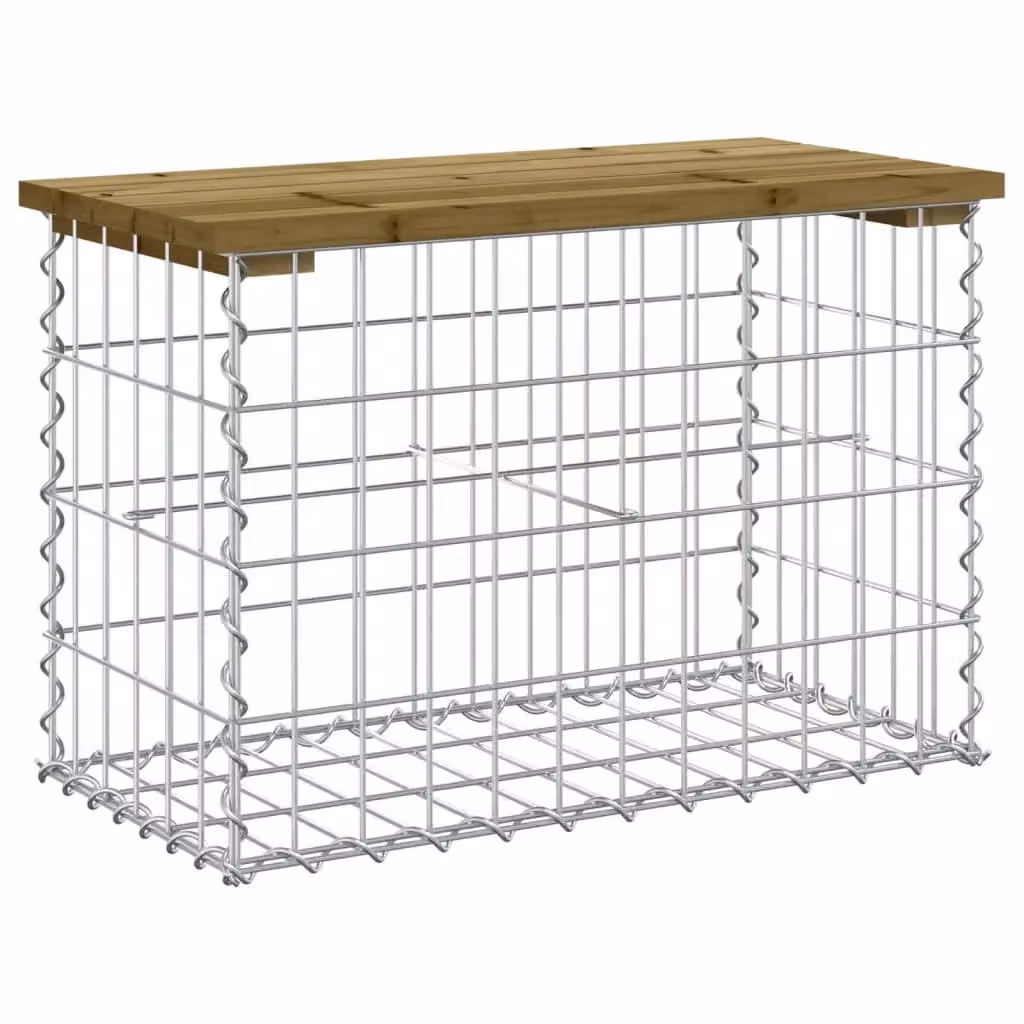 Berkfield Home Gabion Design Garden Bench in Brown Impregnated Pine Wood, W/D/H: 63 x 31.5 x 42 cm – 2