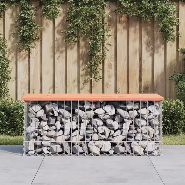 Berkfield Home Gabion Design Garden Bench in Brown Solid Douglas Wood, W/D/H: 103 x 44 x 42 cm – 1