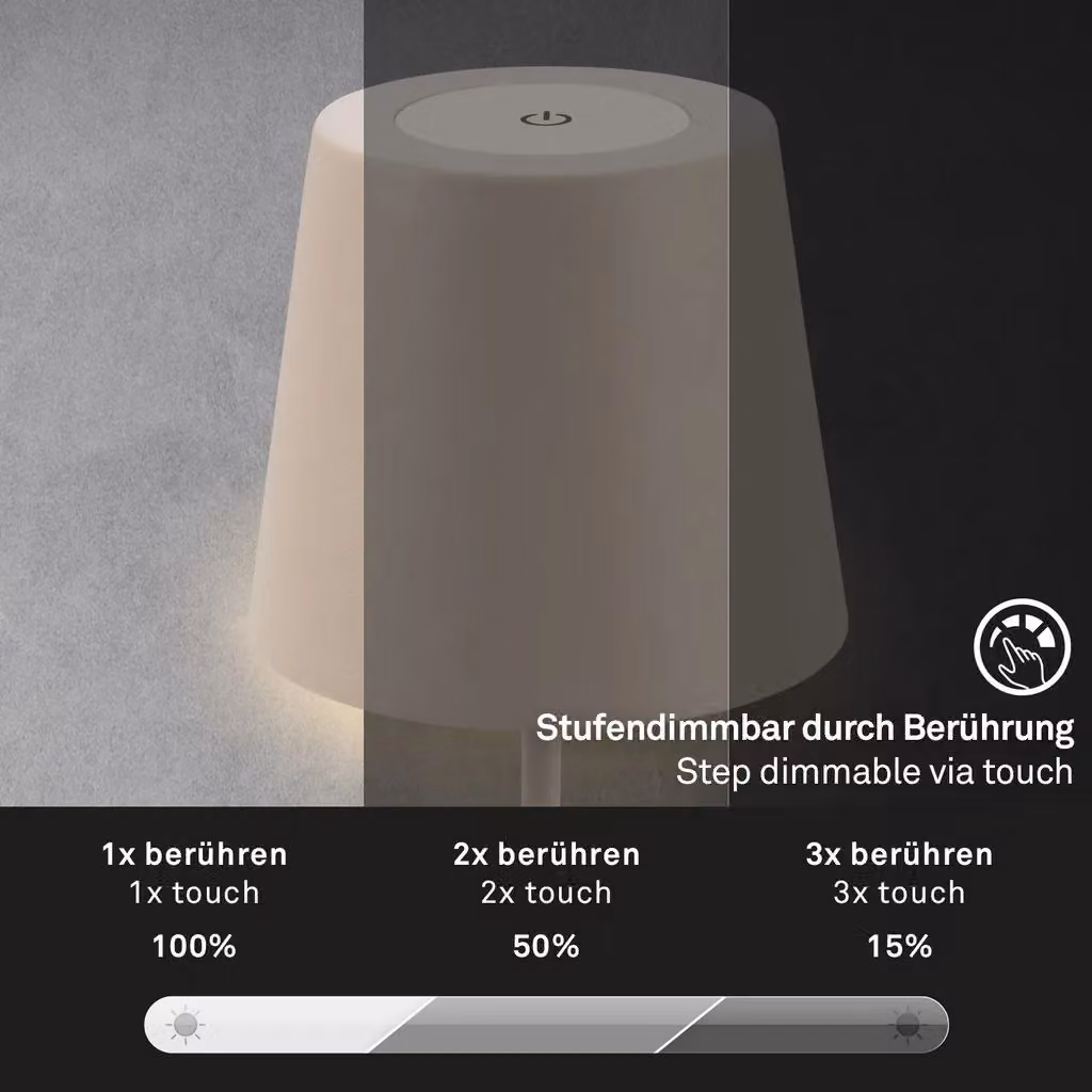 Briloner Beige Rechargeable LED Table Lamp with Dimmable Warm White Light and IP44 Rating – 4