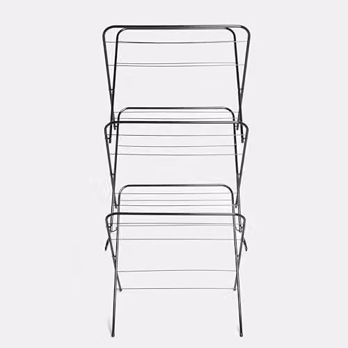 OHS 3 Tier Folding Clothes Airer in Black, 15m Drying Space, H 136 x W 62 x D 49 cm – 3