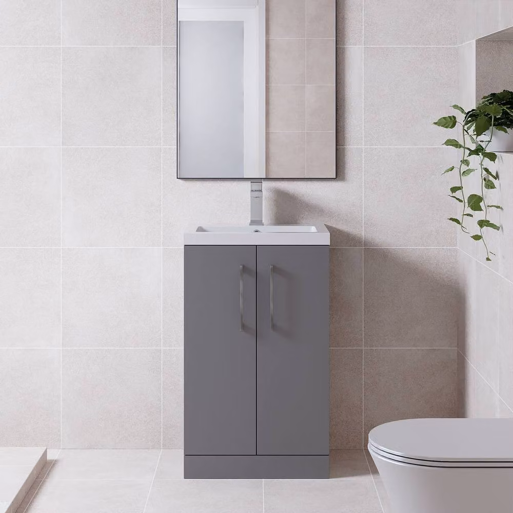 Balterley Modern Freestanding Bathroom Vanity Unit in Satin Grey with Soft Close Doors – 2