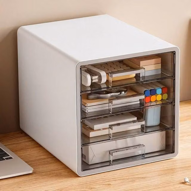 EONLION 4-Tier Plastic Storage Drawer Tower in White and Transparent