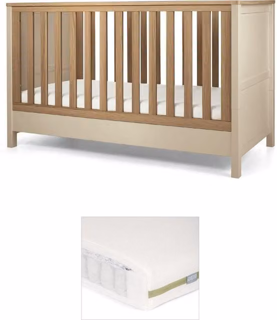 Mamas & Papas Harwell Cotbed and Premium Pocket Spring Mattress Bundle in Beige