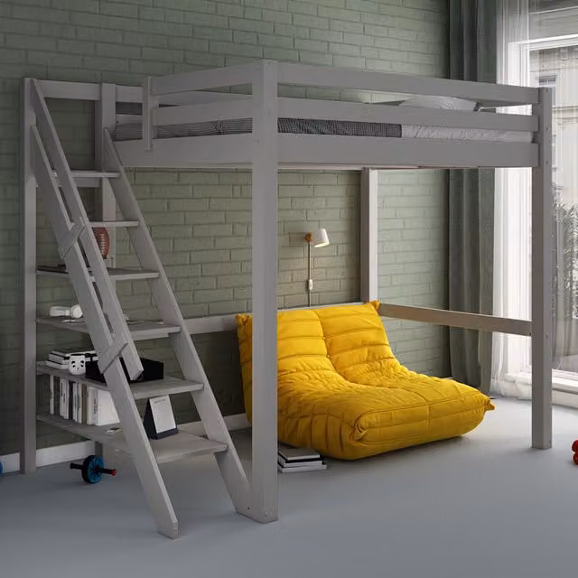 Noomi Studio Loft Bed Double High Sleeper in White Solid Pine Wood