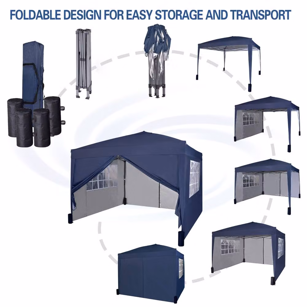 MCC Direct Blue Pop Up Gazebo with Removable Sides, Windows and Storage Bag, W/D: 300 x 300 cm – 6