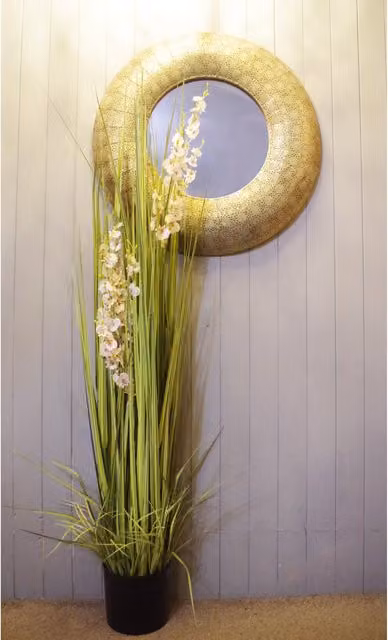 Artificial Orchid Grass Plant with Green and White Leaves