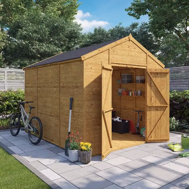 BillyOh Expert Tongue and Groove Apex Wooden Workshop in Brown with Double Doors and Floor