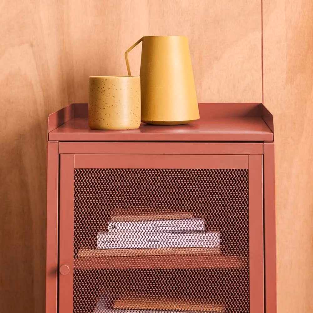 sweeek Industrial Metal Bedside Table with 1 Door in Terracotta, W: 40 cm, D: 40 cm, H: 58.5 cm – 3